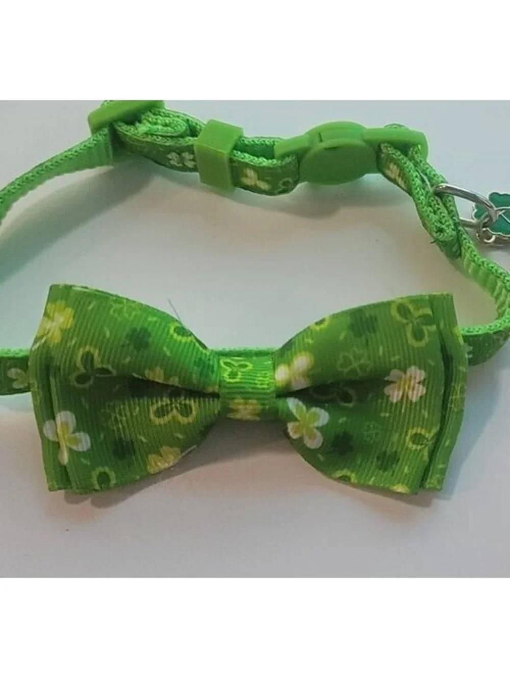 GREEN SHAMROCK 4 LEAF CLOVER CHARM CAT BREAK-AWAY ADJUSTABLE COLLAR - 7